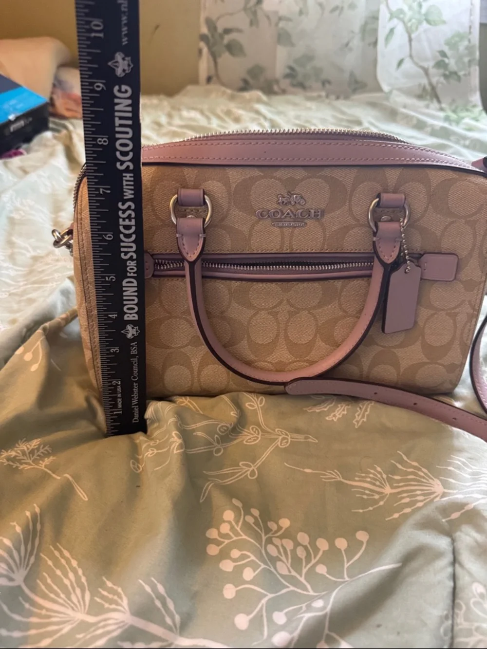 Coach Tan Canvas Satchel with Dusty Pink Leather Trim - Picture 6 of 7